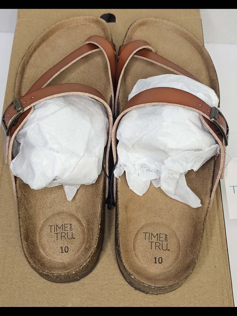 Time and Tru Women Cognac Adjustable Buckle Slip-On Footbed Thong Sandals 10 New